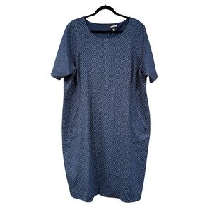 Lands’ End Women’s Blue Ponte Geometric Print 1/2 Sleeve Pocket‎ Dress Size 24W